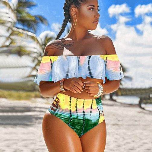 Off Shoulder Ruffled Printed Swimwear - Image 2