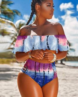 Off Shoulder Ruffled Printed Swimwear