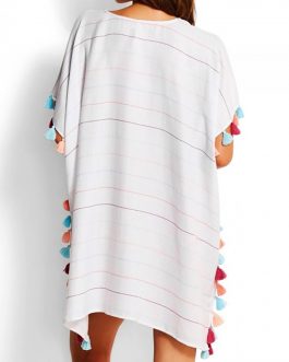 Perspective Stripe Multi-color Tassels Cover Up