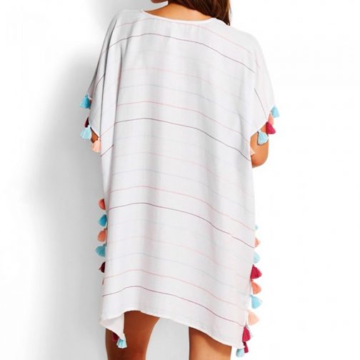 Perspective Stripe Multi-color Tassels Cover Up - Image 2