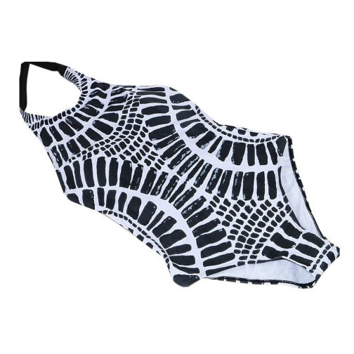Black And White Tie Backless Halter Swimsuit - Image 3