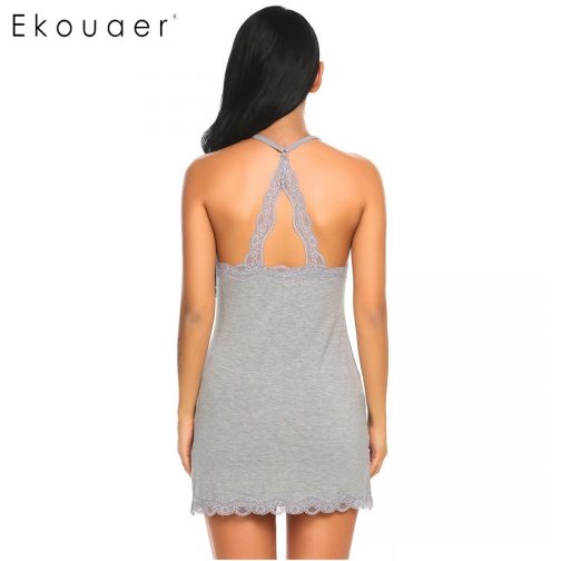 Backless Lace Trim Slim V Neck Night Dress - Image 2