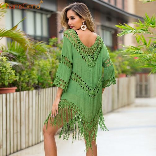 Hollow Out Tassels V-Neck Cover-Up - Image 3