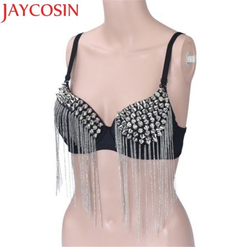 Spike Rivet Tassels Metallic Punk Bra - Image 3