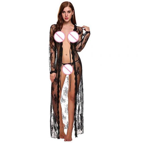 Long Lace Gown See Through Robe
