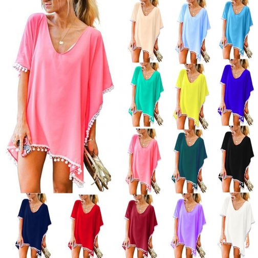 Beach Cover Ups Chiffon Tassels Dress