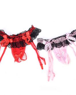 Open Crotch Pearl Panties Bow Lingerie Garter