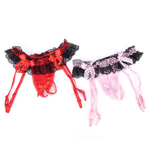 Open Crotch Pearl Panties Bow Lingerie Garter - Image 2