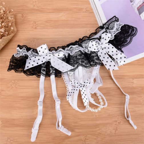 Open Crotch Pearl Panties Bow Lingerie Garter