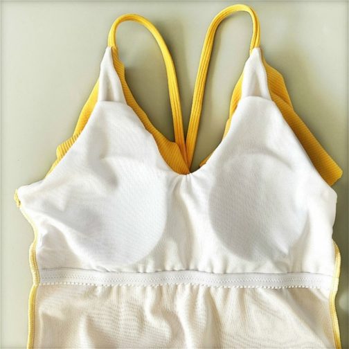 One-Piece Strap Solid Color Ruffle Swimwear - Image 3
