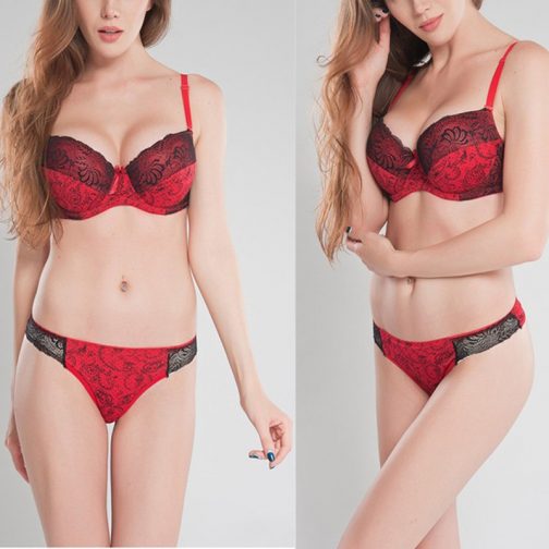 Push Up Bra Lace Underwire Bra & Brief Set