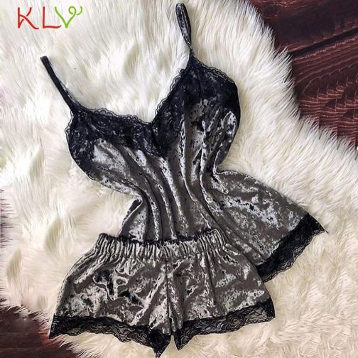 Velvet Bow Sleepwear Sleeveless Strap Nightwear Set - Image 3