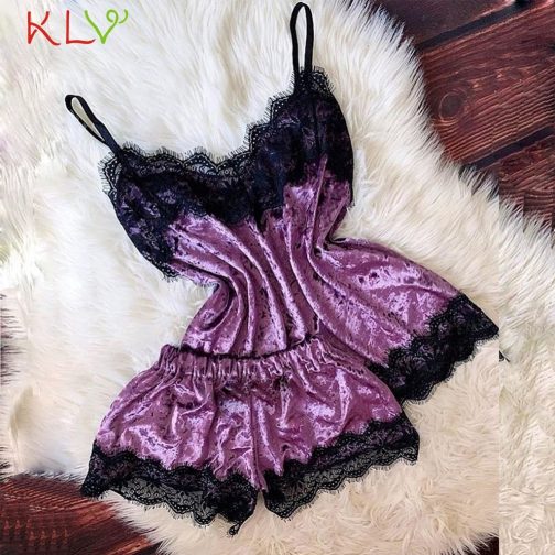 Velvet Bow Sleepwear Sleeveless Strap Nightwear Set - Image 4