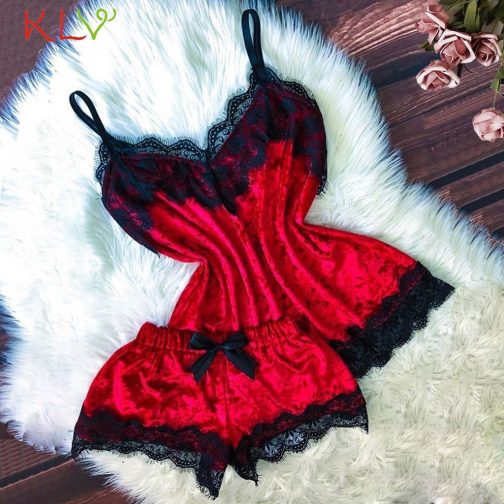 Velvet Bow Sleepwear Sleeveless Strap Nightwear Set