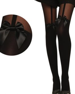 Ribbon Bow Perspective Lace Patchwork Stockings