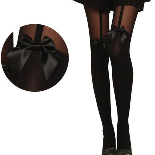 Ribbon Bow Perspective Lace Patchwork Stockings