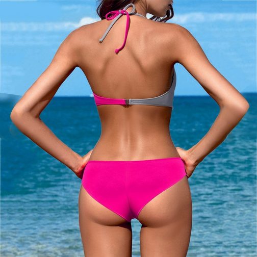 Halter Push Up Patchwork Bikini - Image 3