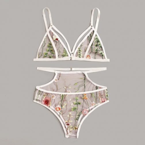 Embroidered Floral Transparent Bra And Pantie Set - Image 2
