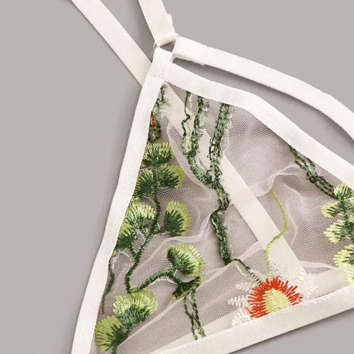 Embroidered Floral Transparent Bra And Pantie Set - Image 3