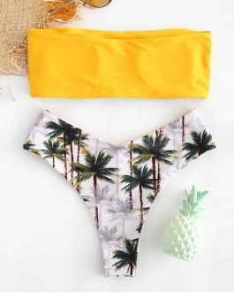 Palm Tree Print Beach Thong Bikini
