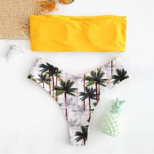 Palm Tree Print Beach Thong Bikini - Image 2