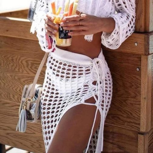 Hollow Knitted Skirt Bikini Cover Up