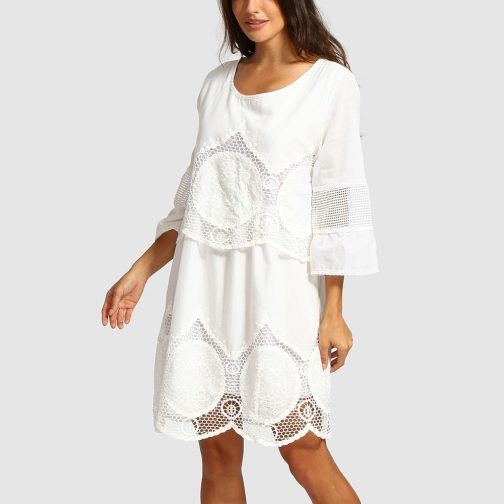 White Lace Embroidery Hollow-out Beach Dress - Image 2