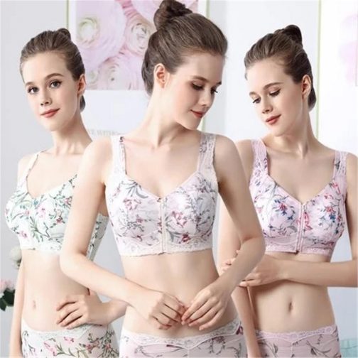 Front Zipper Adjustable Floral Lace Bra - Image 3