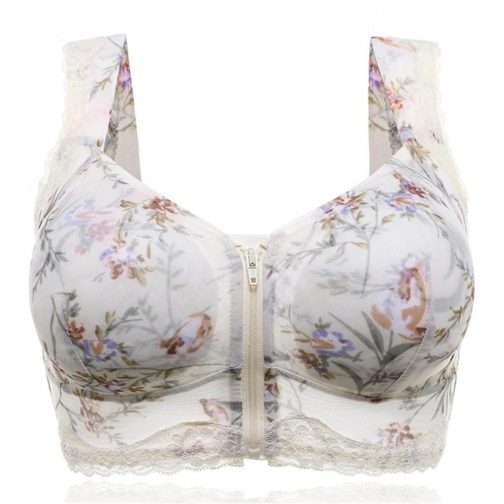 Front Zipper Adjustable Floral Lace Bra - Image 4
