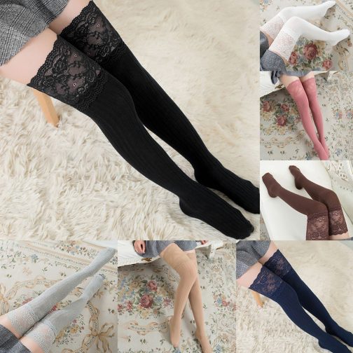 Lace Trim Over The Knee Warm Stockings - Image 2