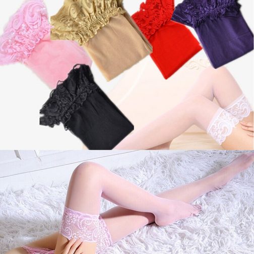 Sheer Lace Top Thigh High Stockings - Image 2