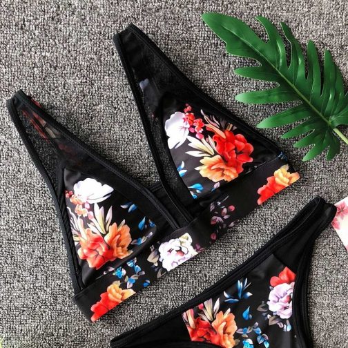Floral Pattern Mesh Bikini Set - Image 2