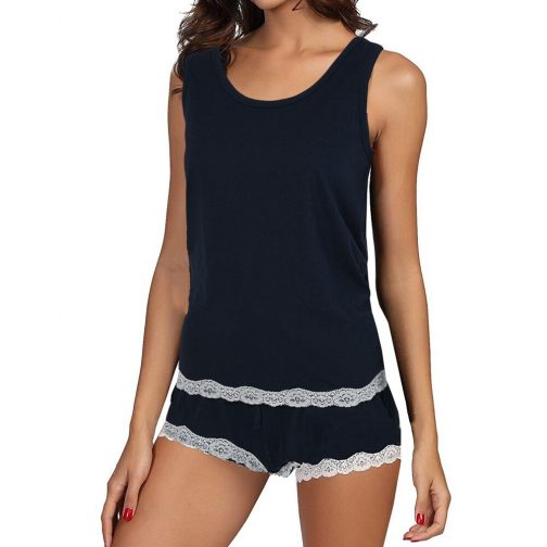 Short Solid Striped Sleeveless Sleepwear