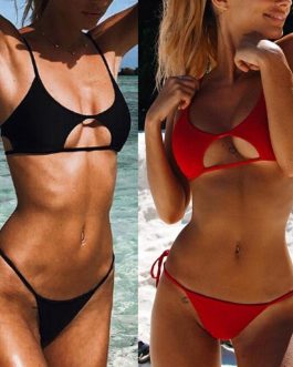 Solid Bandage Hollow Out Bikini