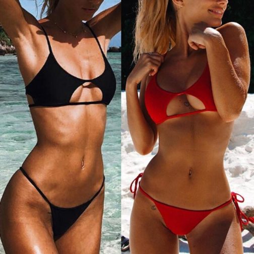 Solid Bandage Hollow Out Bikini